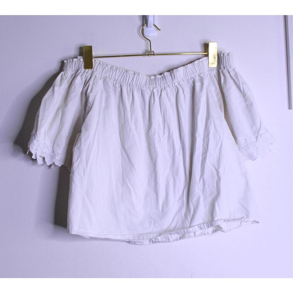 F21 White Floral Trim Off Shoulder Peasant Blouse - Medium